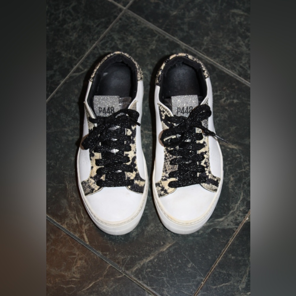 P448 Zoe Thea Snake Print Glitter Platform Sneakers